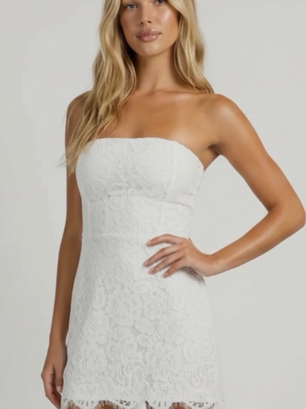 Strapless White Lace Mini Skirt